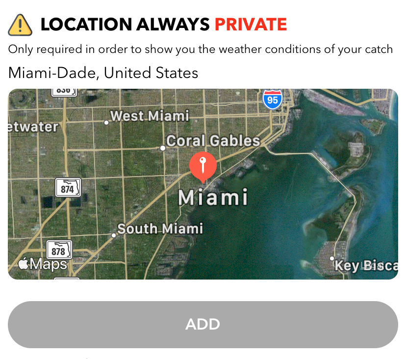 Fishing apps: WeFish location private